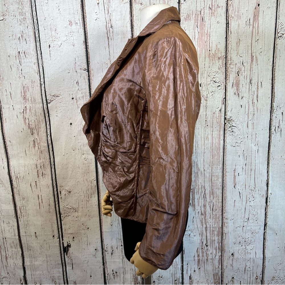 Lida Baday Ruched Metallic Crinkled Puckered Fitted Evening Blazer Jacket SZ 12 - Picture 5 of 16